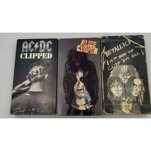 VHS Tapes AC/DC Clipped Alice Cooper Video Trash Metallica Cliff 'em All